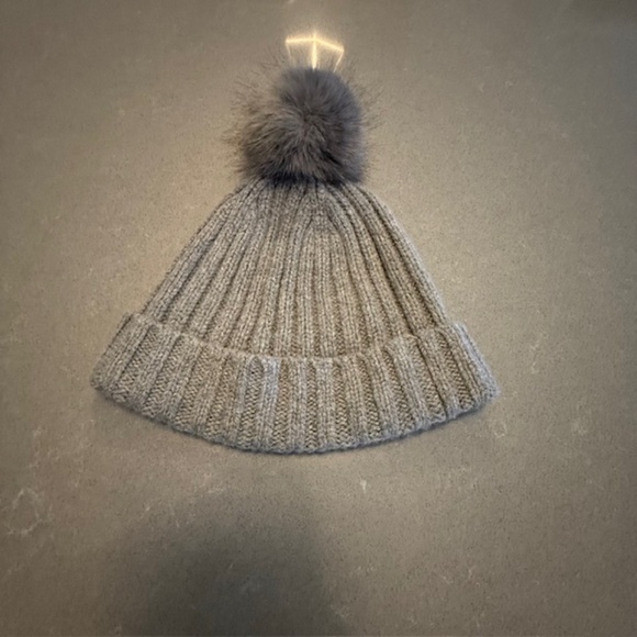 J. Crew Accessories - Women's J. Crew Wool Blend Ribbed Beanie with Faux-Fur Pom-Pom - Heather Gray